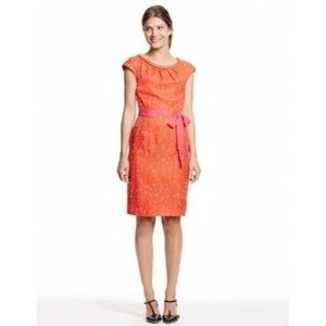 Women's Boden Putney Silk Dress Belted Cap Sleeve Orange/Pink Knee Length 10R